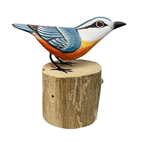 My Family House Hand Carved Wooden Bird Collection, Fair Trade, Natural Wood, Hand-Painted Decorative Sculptures with Natural Wood Base, Indoor Home Decor (Nuthatch)