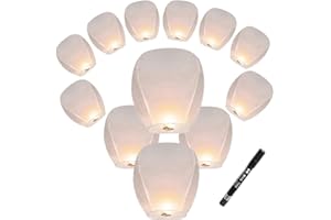 LUUOKI 11 Pack of White Paper Lanterns, There are Operating Instructions and Markers Pen Inside The Packaging, Which are Easy to Operate and Use, You can Write and Draw on The Lantern Paper.