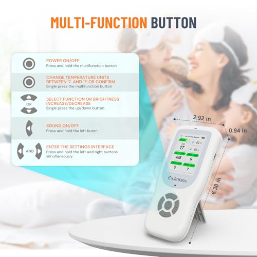 10 in 1 Indoor Air Quality Measurement Devices, LifeBasis CO2 Detector, AQI, PM1.0, PM2.5, PM10, TVOC, HCHO, Particles, Temperature and Humidity for Home, Office, School