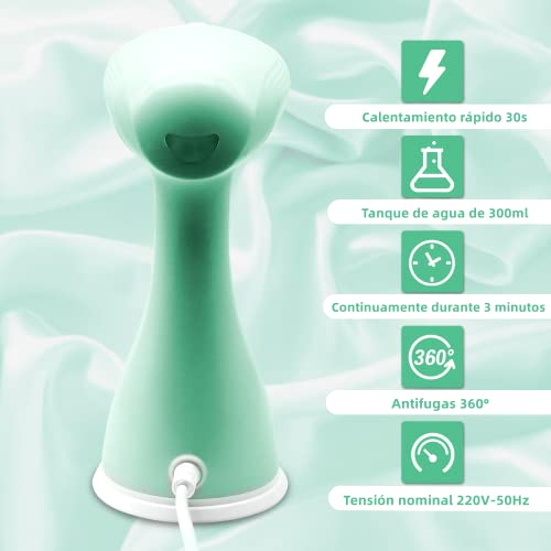 Summala - Plancha de Vapor para Ropa Vertical, Vaporizador Portátil, Plancha de Viaje de Calentamiento Rápidocon Tanque de Agua de 300 ML, Ideal para Vacaciones En El Hogar Y Viajes de Negocios（Verde)