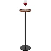 KJGKK Drink Table, Small Pedestal Side Table, Round Cocktail Table, Circle End Table with Metal Base, for Small Spaces, Walnut Brown &amp; Black