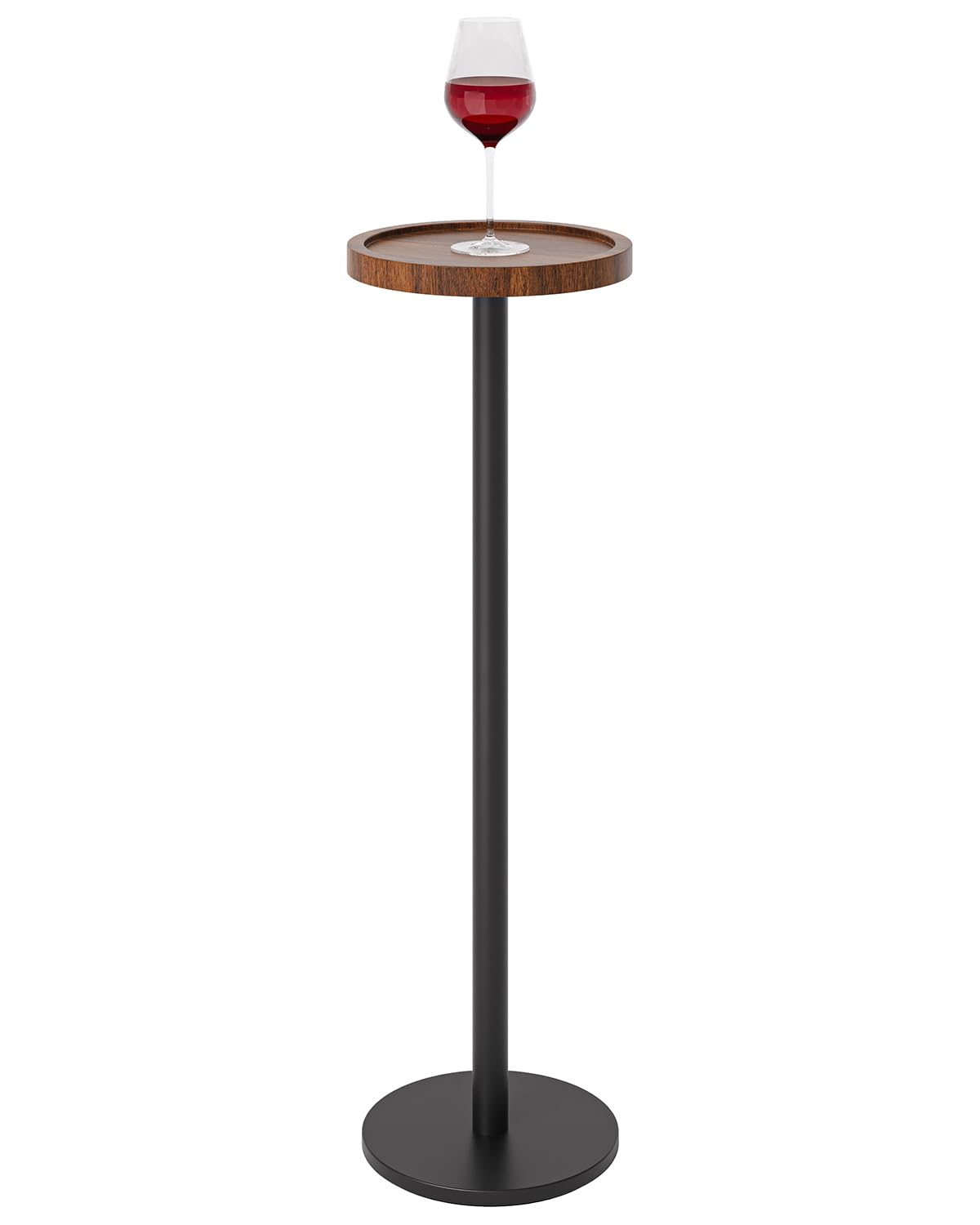 Photo 1 of KJGKK Drink Table, Small Pedestal Side Table, Round Cocktail Table, Circle End Table with Metal Base, for Small Spaces, Walnut Brown & Black