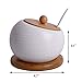 Vencer Porcelain Condiment Jar Spice with Lids - Ceramic Serving Spoon, Wooden Tray, Best Pottery Pot for Home and Kitchen, White,17.6 oz, Sugar Dispenser
