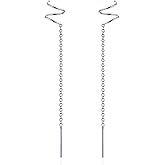 Reffeer Solid 925 Sterling Silver Spiral Tassel Threader Earrings for Women Twist Chain Dangle Earrings Drops