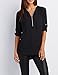 Zeagoo Women's V Neck Zip Front Roll Sleeve Chiffon Blouse Shirt