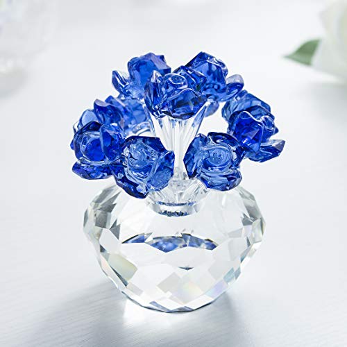 H&D Blue Crystal Blossoming Rose Bouquet Flowers Figurines Ornament - Thumbnail 2