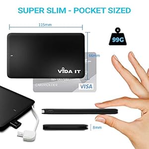 Vida IT vCard+ Power Bank Mini Caricabatterie Esterna Universale Portatile 4000mAh Piccolo e Sottile Caricatore di Sostegno da Viaggio Compatibile con iPhone Android USB-C con Cavo Integrato 3 in 1 - immagine 3