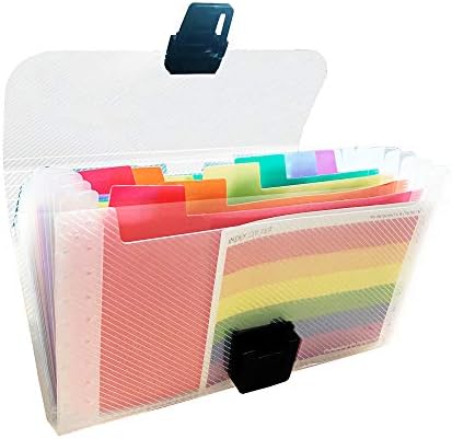 JustYit® 13 Pockets Rainbow A6 Mini Accordion Receipt Organiser Expanding Portable File Folder with Colored Labels Index. Plastic Document Organisers for Bills,Cards,Coupons and As Christmas Gifts