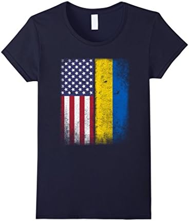Womens American Ukrainian Flag T-shirt Ukraine European Heritage Medium Navy