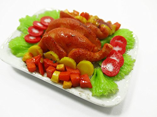 1:6 Barbie Dollhouse Miniature Food Roasted Turkey Dinner Ceramic Plate 14721