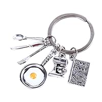 MOONQING Kitchen Keychain Creative Pan Fork Hanging Keychain Mini Kitchen Tool Cooking Book Wallet Key Chain