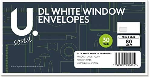 U. Martello Peel & Seal White DL Window Envelopes - Pack of 30