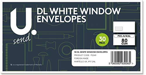 U. Martello Peel & Seal White DL Window Envelopes - Pack of 30