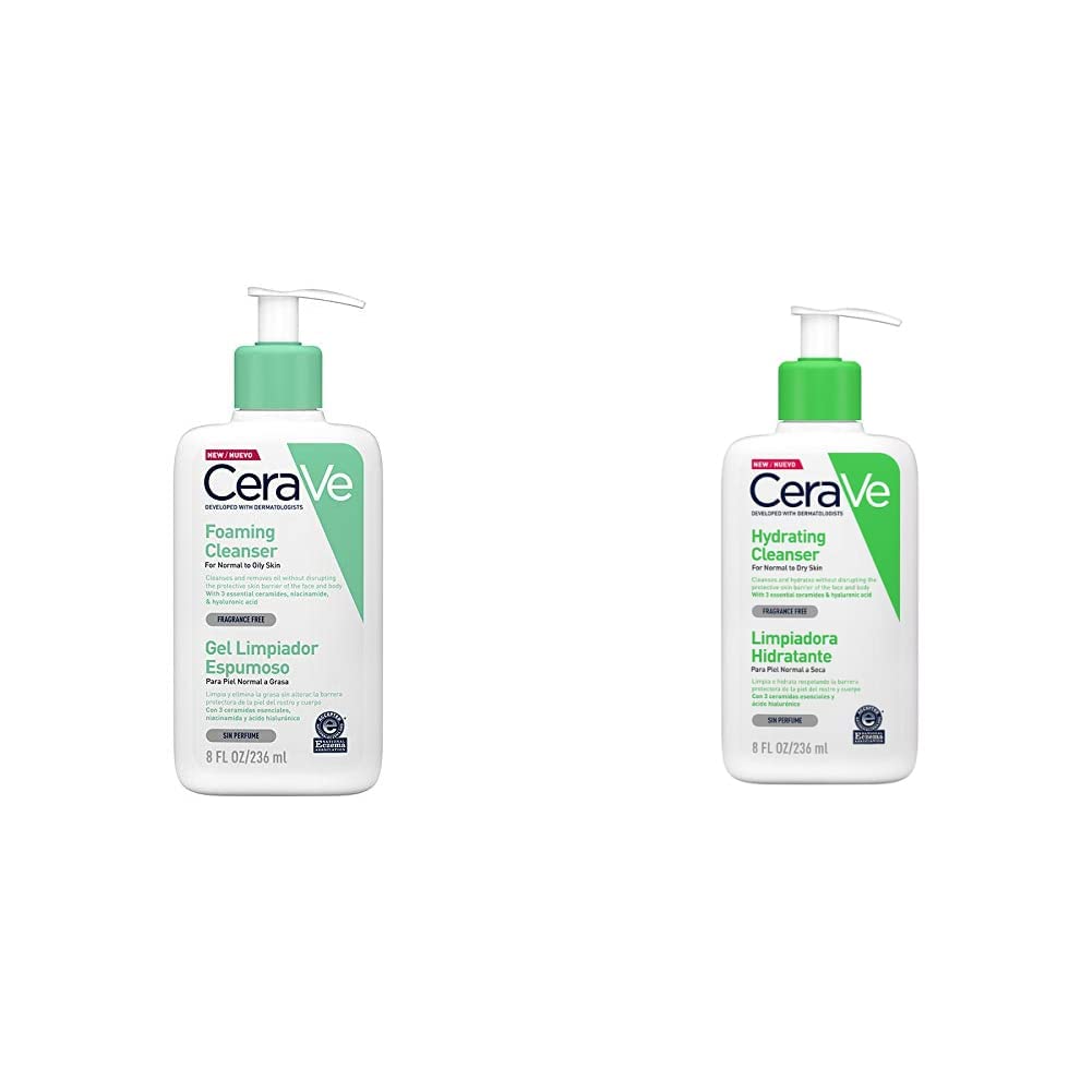 CeraVe Foaming Cleanser | 236ml/8oz | Daily Face, Body & Hand Wash with Niacinamide, for Normal to Oily Skin & Hydrating Cleanser | 236ml/8oz | Daily Face & Body Wash for Normal to Dry Skin
