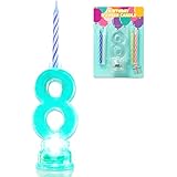 Novelty Place Multicolor Flashing Number Candle Set, Color Changing LED Birthday Cake Topper with 4 Wax Candles (Number 8)