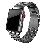 SWEES Stainless Steel Metal Bands Compatible with Apple Watch 42mm 44mm Series 5, Series 4, Series 3, Series 2, Series 1 Sports & Edition, Replacement Link Double Button Butterfly Folding Clasp, Black