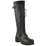 Womens Knee High Boots Over The Knee Lace Up Combat Boots