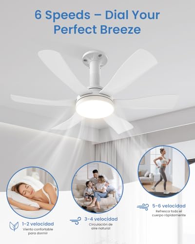 Hisummer 71cm Ventilatore da Soffitto con Luce e Telecomando, Attacco E27 Compatibile Solo con Base Fornita, Montaggio Veloce, Piccolo Ventilatore da Soffitto Silenzioso per Camera da Letto, Soggiorno