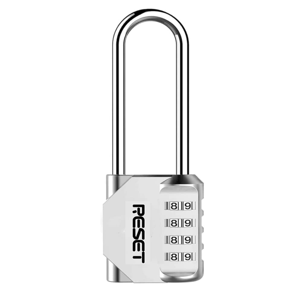RESET- 4 Digit Combination Padlock with 2.4 inch Long Shackle, Combination Lock,Outdoor Waterproof Padlock for School Gym Locker, Fence, Gate, Toolbox,Sliver