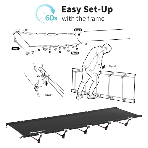 Naturehike Ultralight Folding Camping Cot Bed, Portable Compact Cot for Adults Camping, Hiking, Lightweight Backpackings, Heavy Duty Support 330 Lbs