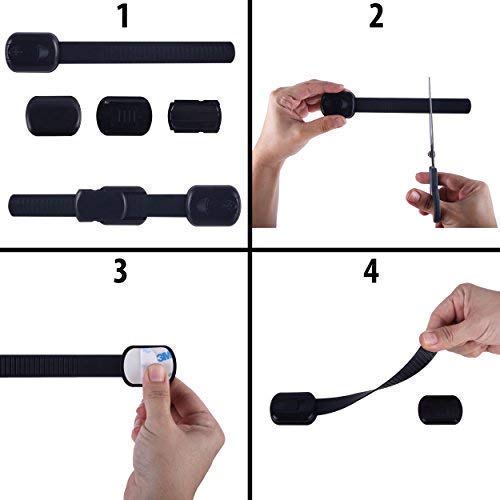 CUTESAFETY-Child-Proof-Safety-Locks-Baby-Proofing-Cabinet-Lock-with-6-Extra-3M-Adhesives-Adjustable-Strap-Latches-to-CabinetsDrawersCupboardOvenFridgeCloset-SeatDoorWindow-Black-6