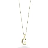 Wish Carat 100% 14k Real Gold Necklace for Women with Zirconia Diamond | Dainty Charm Alphabet Name Letter Initial Necklaces for Women & Girls | Pendant Jewelry for Her | Birthday Gifts, | 18''