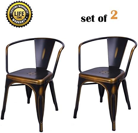 DecentHome Metal Stackable Tolix Style Dining Armchairs Set of 2 Antique Copper