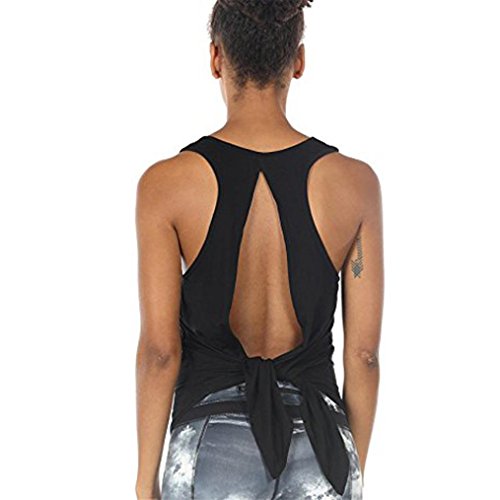 Women Sport Yoga Tops Sexy Racerback Tank Top Open Back Vest Sleeveless Camisole Shirt (M, Black)