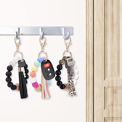 tietoc Silicone Keychain Bracelet for Women Beaded Wristlet Keychain holder House Car Key Rings Holder with Tassel (Colorful)