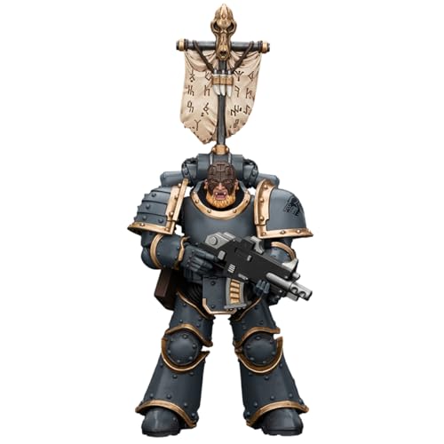 HiPlay JOYTOY Warhammer The Horus Heresy Collectible Figure: Space Wolf Grey Slayer Pack Grey Slayer with Legion Vexilla, 1:18 Scale Action Figure JT7509