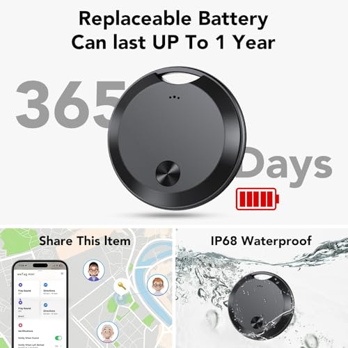 Tracker Tags Bluetooth Item Finder-4Pack，Compatible with Apple Find My APP (iOS Only) Replaceable Battery, IP67 Waterproof, Suitable for Luggage, Bags, Wallets, Backpacks, Keys Tracking Tag, Black