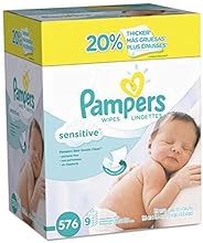 Baby Wipes, Pampers Sensitive Water Based Baby Diaper Wipes, Hypoallergenic and Unscented, 8 Refill Packs (Tub