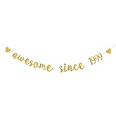 XIAOLUOLY Gold Glitter Garlands Awesome Since 1999 Banner for 27 Years Birthday Party Decorations Supplies,Pre-Strung, Glitter Gold Paper Garlands Photo Props Bunting Sign,Awesome Since 1999