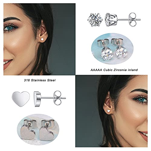 (silver, 8)earring sets helix earrings hypoallergenic earrings small hoop earrings stainless steel earrings for women Ball Heart Star Pearl Moon cubic zirconia Stud Earrings Studs for Women men girl
