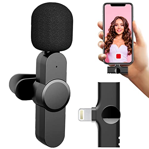Wireless Lavalier Microphone for iPhone iPad, Plug Play Lapel Clip-on Mini  Wireless Mic for TikTok Fac