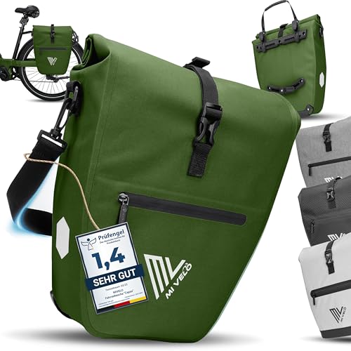 MIVELO 2in1 Fahrradtasche Gepäckträgertasche wasserdicht 100% PVC frei + Laptopfach + Schultergurt – Fahrrad Tasche für Gepäckträger 1 STK Olivgrün