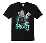 Mens Marvel Guardians Vol. 2 Baby Groot Neon Tape Graphic T-Shirt 2XL Black