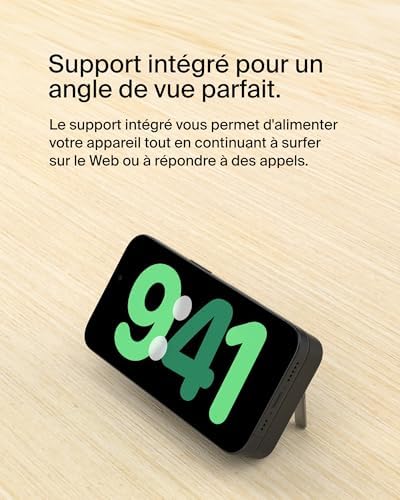 BoostCharge Pro Batterie Externe Magnétique sans Fil 5000mAh avec Qi2, Chargeur Portable Compatible MagSafe, Support intégré, Batterie Portable pour iPhone 16, iPhone 15, 14, 13, etc., Noire