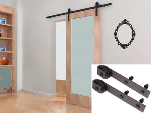 Tamsun 6.6Ft Dark Coffee Rustic Steel Sliding Barn Wood Door Hardware Track Set Kit