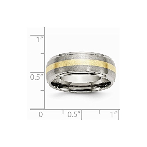 Chisel Titanium Ridged Edge 14K Yellow Inlay 8mm Brushed and Polished Band - Size 9.5
