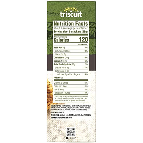 TRISCUIT ORGANIC ORIGINAL WHOLE GRAIN WHEAT CRACKERS, ORGANIC CRACKERS, VEGAN SNACKS, LUNCH SNACKS, 7 OZ