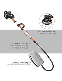 TACKLIFE Drywall Sander 6.5A, Sistema de vacío automático, 12 discos de lijado, Velocidad variable 500 1800 RPM Lijadora eléctrica de drywall con luz LED, Manija extensible 1.6 1.9m, Cable de alimentación de 15 pies PDS03A