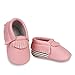 Frills Infant Toddlers Baby Boys Girls Soft Soled Fringe Crib Shoes PU Moccasins (12-18 M / 12.5cm - Length, 6.5cm - Width, Pink/Stripes)