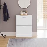 Vida Designs White Shoe Cabinet 2 Drawers Wooden Storage Unit Slim Hallway view 2