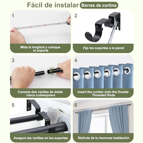 Barra de Cortina Doble para ventana, Tubo Cortina Doble Negro, Cortinero Doble Negro, cortineros para ventanas, Barras de cortina Ajustable doble para casa, Armario (71-213cm(28-84"))