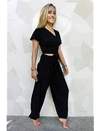 Pantalones de yoga para mujer de PI Lounge Boho Athleisure Wear, parte inferior estriada (se estira desde la talla de EE.UU. 0-12)