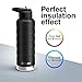 Water Bottle with Straw Lid- 24 Oz Black, 2 Lids, 18/8 Stainless Steel Vacuum Insulated Sports Water Bottle, Keep Cold 24 Hours& Hot 8 Hours, Standard Mouth with BPA Free Straw Lid
