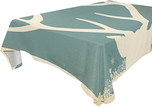 Yuihome Single Face Blue Deer Milu Polyester Tablecloths 54 x 54 Inches Rectangle &amp; Oblong Deer Floral Table Top Decoration