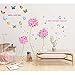 Wall Decal Pink Flowers Blue Butterflies Home Sticker House Wallpaper Removable Living Room Bedroom Art Picture Murals DIY Stick Girls Boys Kids Nursery Baby + Gift Butterflies