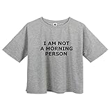 YITAN Women's Fashion Funny Tees Graphic Loose T shirt Cute Relaxed Split Crop Top Grey Small